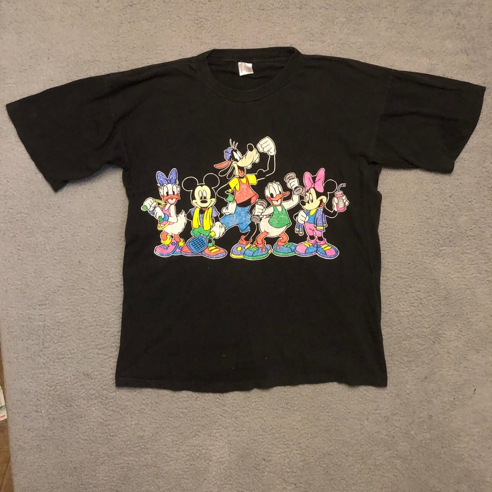 Single stitch vtg Disney Mickey & Friends Workout Graphic Tee Black L XL 2XL